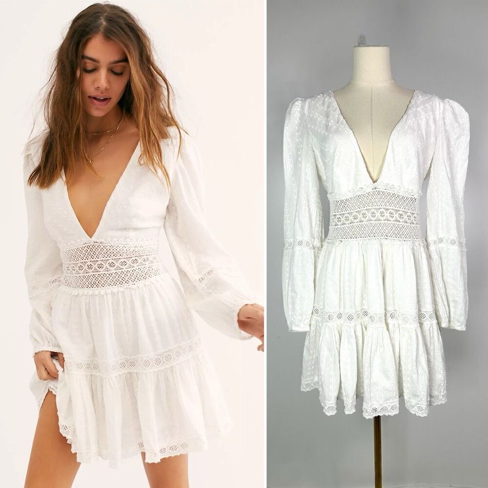 Free People The Delightful Crochet Mini Dress Sz 8 Coastal Cowgirl Boho Cottage